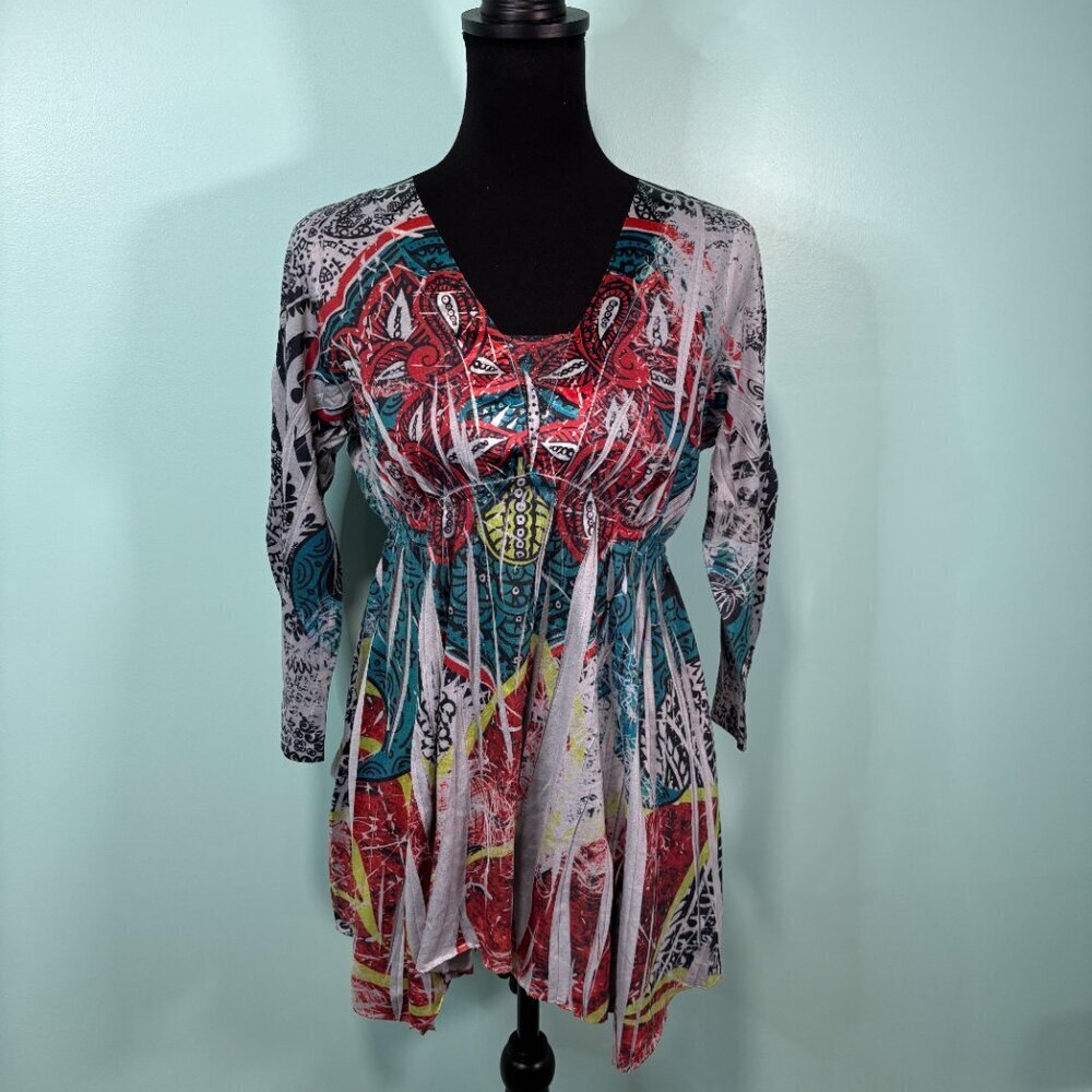 One World tunic blouse V neck asymmetrical hem size M Lot J - Picture 1 of 8